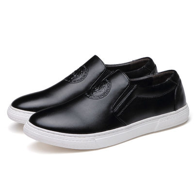 OEM ODM Uomo Slip On Scarpe da ginnastica in pelle Nero / Marrone Con Sole Bianca
