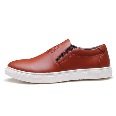 OEM ODM Uomo Slip On Scarpe da ginnastica in pelle Nero / Marrone Con Sole Bianca