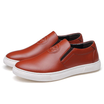 OEM ODM Uomo Slip On Scarpe da ginnastica in pelle Nero / Marrone Con Sole Bianca