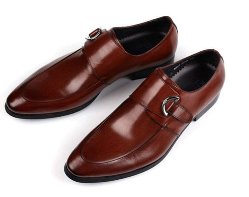 Scarpe di pelle bruciata nero / marrone, scarpe da vestito con la cintura da monaco in pelle