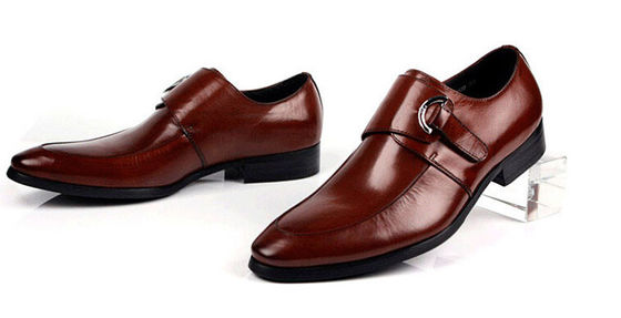 Scarpe di pelle bruciata nero / marrone, scarpe da vestito con la cintura da monaco in pelle