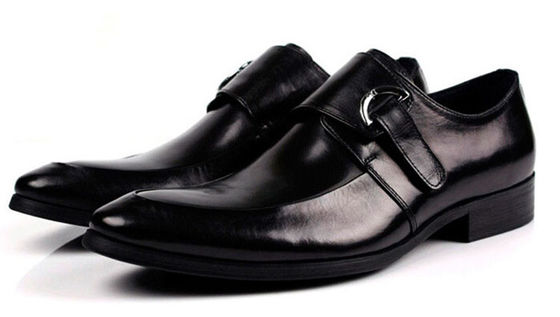 Scarpe di pelle bruciata nero / marrone, scarpe da vestito con la cintura da monaco in pelle