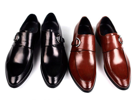 Scarpe di pelle bruciata nero / marrone, scarpe da vestito con la cintura da monaco in pelle