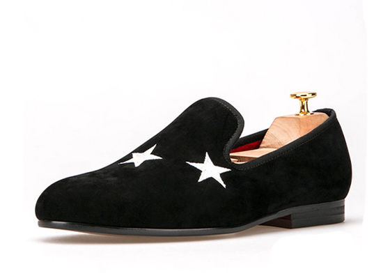 Scarpe da fumo da uomo blu scuro di velluto Elegante Star Scarpe da fumo ricamate su misura