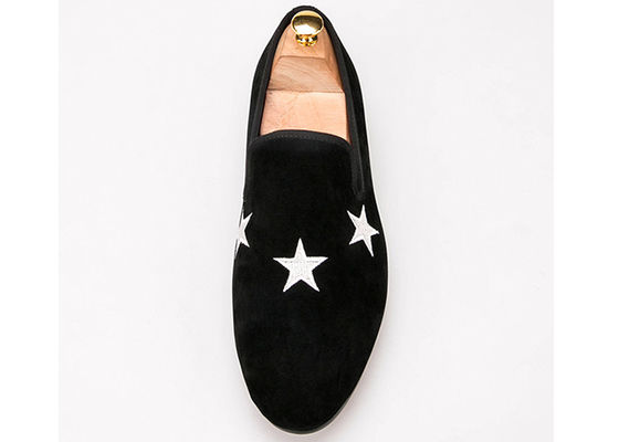 Scarpe da fumo da uomo blu scuro di velluto Elegante Star Scarpe da fumo ricamate su misura