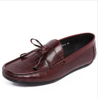 Casual Mens Loafers di pelle Anti Sliding Moccasins Bow Tie Scarpe piatte