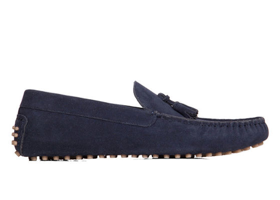 Calzature da guida da uomo in cuoio blu traspirante