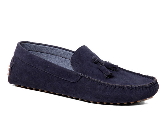 Calzature da guida da uomo in cuoio blu traspirante