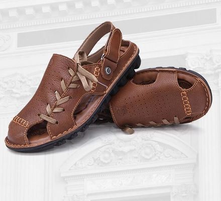 Confortevoli sandali di pelle fatti a mano Sandali da piattaforma piatta marrone estiva