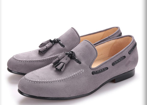Calzature di velluto nero, Tassel stile britannico, scarpe di abito casual grigio