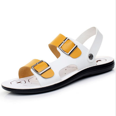 Moda uomo Scarpe da scivolo in pelle, calzature estive in pelle vera e propria, sandali piatti