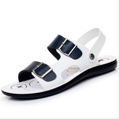 Moda uomo Scarpe da scivolo in pelle, calzature estive in pelle vera e propria, sandali piatti