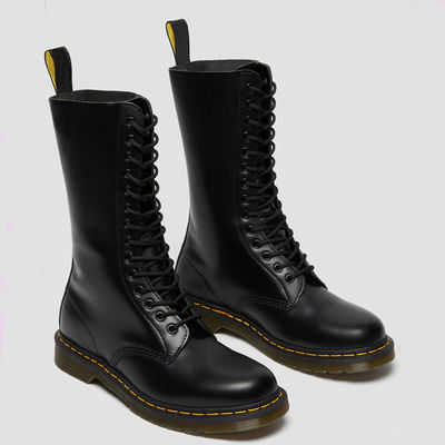 Stivali in pelle da donna a punta rotonda Stivali in nero in stile militare per il tempo libero / affari