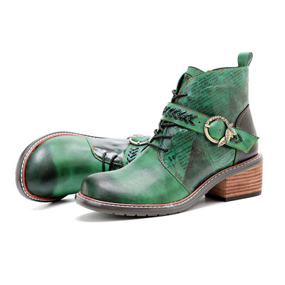 Stile Retro Casual Stivali di pelle da donna tacco basso punta rotonda