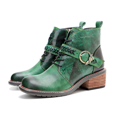 Stile Retro Casual Stivali di pelle da donna tacco basso punta rotonda
