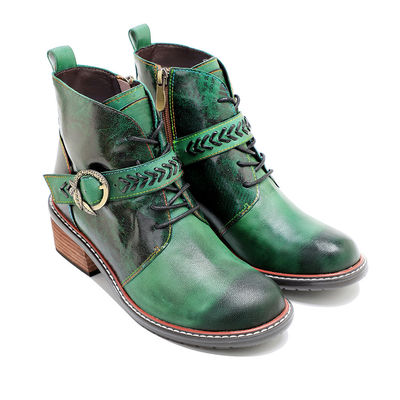 Stile Retro Casual Stivali di pelle da donna tacco basso punta rotonda