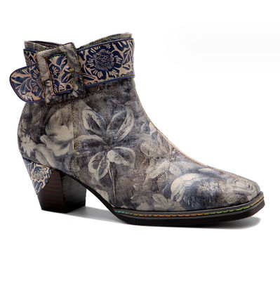 Stivali da cowgirl in pelle vera e propria, da cowgirl a fiori, da donna, da piedi quadrati, da caviglia.
