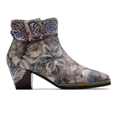 Stivali da cowgirl in pelle vera e propria, da cowgirl a fiori, da donna, da piedi quadrati, da caviglia.