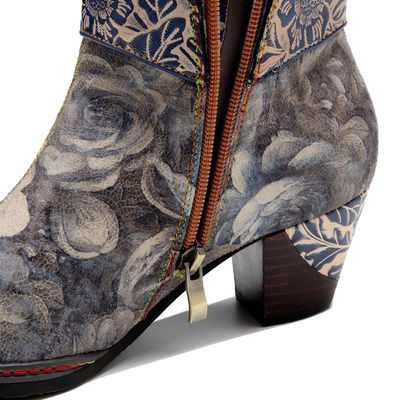 Stivali da cowgirl in pelle vera e propria, da cowgirl a fiori, da donna, da piedi quadrati, da caviglia.