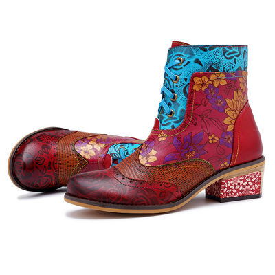 Stivali da cowgirl in pelle originale, stivali da caviglia in pelle da donna, grande taglia.