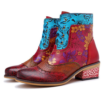 Stivali da cowgirl in pelle originale, stivali da caviglia in pelle da donna, grande taglia.