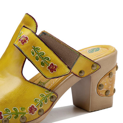 Giallo Moda Donna Sandali Fiorali T-Strap Donna Pelle Clogs Sandali