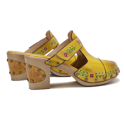 Giallo Moda Donna Sandali Fiorali T-Strap Donna Pelle Clogs Sandali