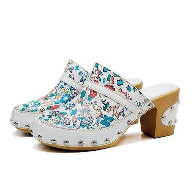 Colorato Boemian Mules Piattaforma Blocco tacco Sandali di cuoio Clogs Scarpe