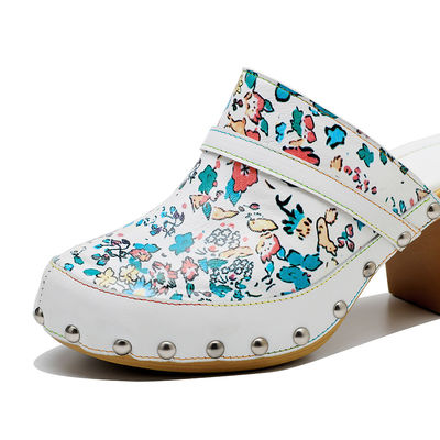 Colorato Boemian Mules Piattaforma Blocco tacco Sandali di cuoio Clogs Scarpe