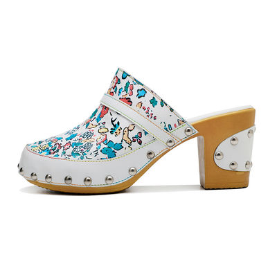 Colorato Boemian Mules Piattaforma Blocco tacco Sandali di cuoio Clogs Scarpe