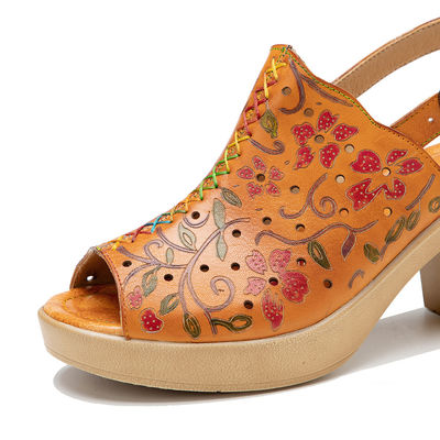 Moda bohémienne Donna Sandali di pelle arancione Blocco Sandali a tacco