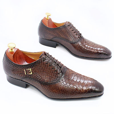 Scarpe da cuoio da uomo con tacco basso, scarpe da uomo con punta, scarpe da vestire con disegno di serpente falso