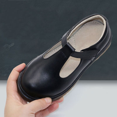 Scarpe da scuola in pelle nera personalizzate con tacco piatto / suola di gomma