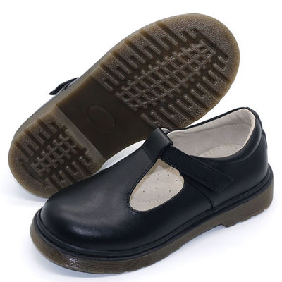 Scarpe da scuola in pelle nera personalizzate con tacco piatto / suola di gomma