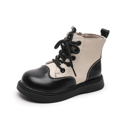 Scarpe scolastiche in cuoio per ragazzi durevoli, a punta rotonda e lacci per un ulteriore comfort