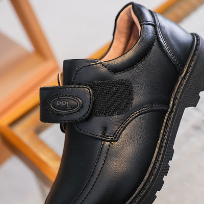26-45 Scarpe da scuola in pelle nera con tacco piatto e lacci fatti