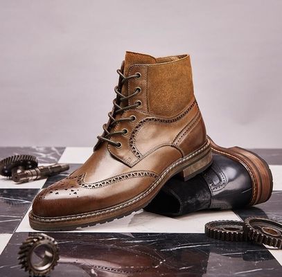 Scarpe da Chelsea di pelle marrone, scarpe da pelle con lacci per la festa.