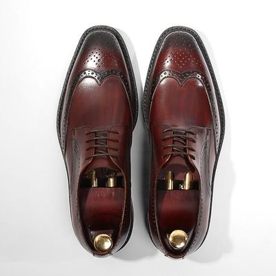 Derby Style Uomo Marrone Scarpe Lace Up Uomo Piatto Scarpe in cuoio tessuto