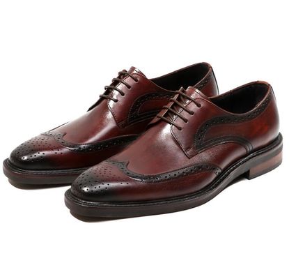Derby Style Uomo Marrone Scarpe Lace Up Uomo Piatto Scarpe in cuoio tessuto