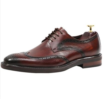 Derby Style Uomo Marrone Scarpe Lace Up Uomo Piatto Scarpe in cuoio tessuto
