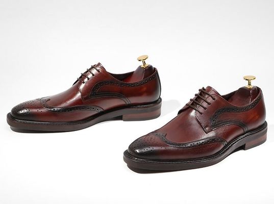 Derby Style Uomo Marrone Scarpe Lace Up Uomo Piatto Scarpe in cuoio tessuto