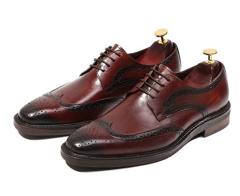 Derby Style Uomo Marrone Scarpe Lace Up Uomo Piatto Scarpe in cuoio tessuto
