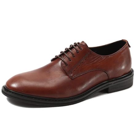 Fashion Embossing Mens Leather Dress Shoes Brown Round Toe Standard Dancing Shoes