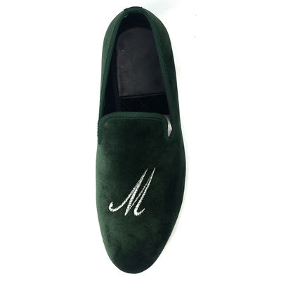 Luxury Green Mens Velvet Loafers Fatto a mano Velvet Slip On Loafers