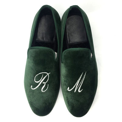 Luxury Green Mens Velvet Loafers Fatto a mano Velvet Slip On Loafers
