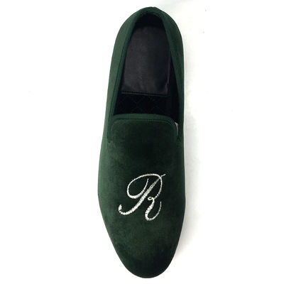 Luxury Green Mens Velvet Loafers Fatto a mano Velvet Slip On Loafers