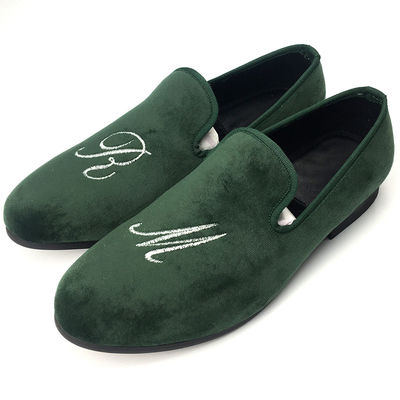 Luxury Green Mens Velvet Loafers Fatto a mano Velvet Slip On Loafers