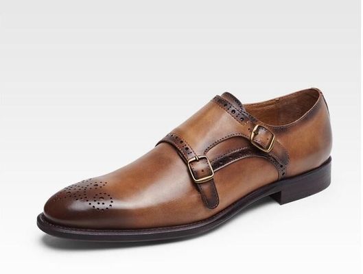 Scarpe da monaco italiane in pelle vera, scarpe da uomo con cinturino, scarpe da uomo in pelle in brogue dettagliato