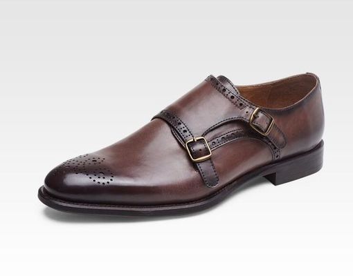 Scarpe da monaco italiane in pelle vera, scarpe da uomo con cinturino, scarpe da uomo in pelle in brogue dettagliato