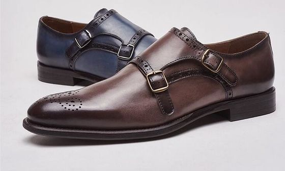 Scarpe da monaco italiane in pelle vera, scarpe da uomo con cinturino, scarpe da uomo in pelle in brogue dettagliato